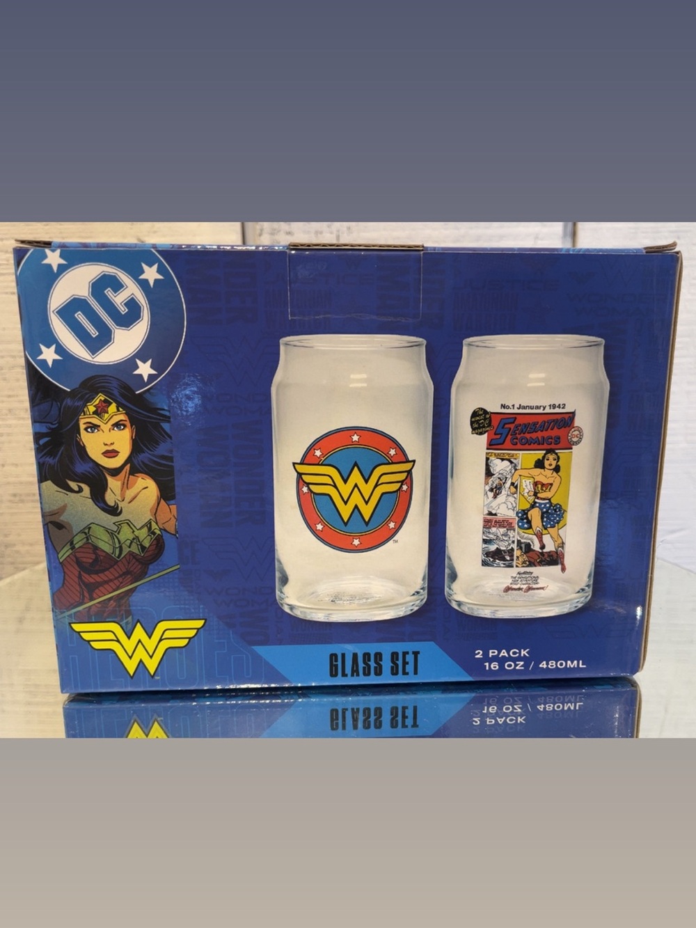 NIB Wonder Woman 2-Pack Glass Set